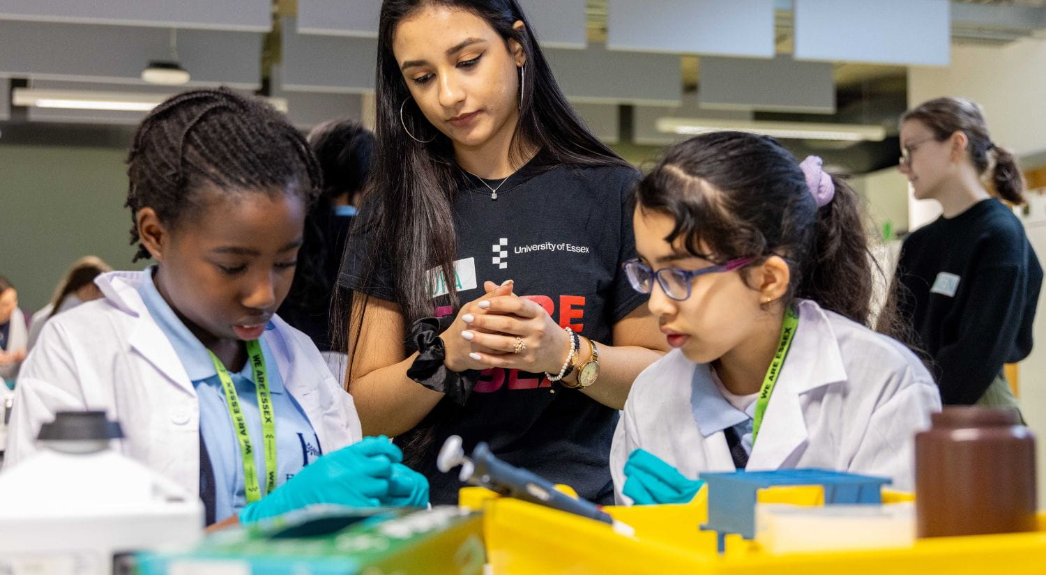 Students examine a sample taken in the field