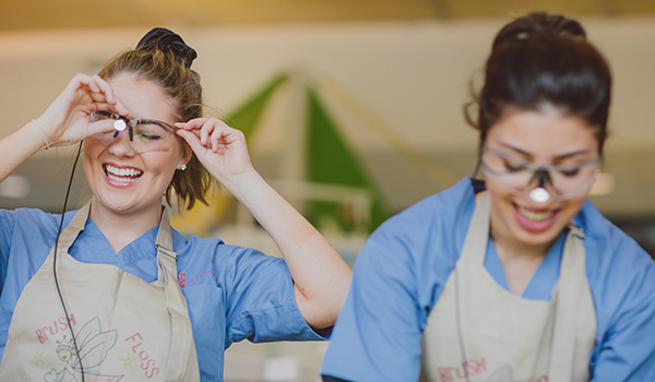 Two dentistry students in the lab