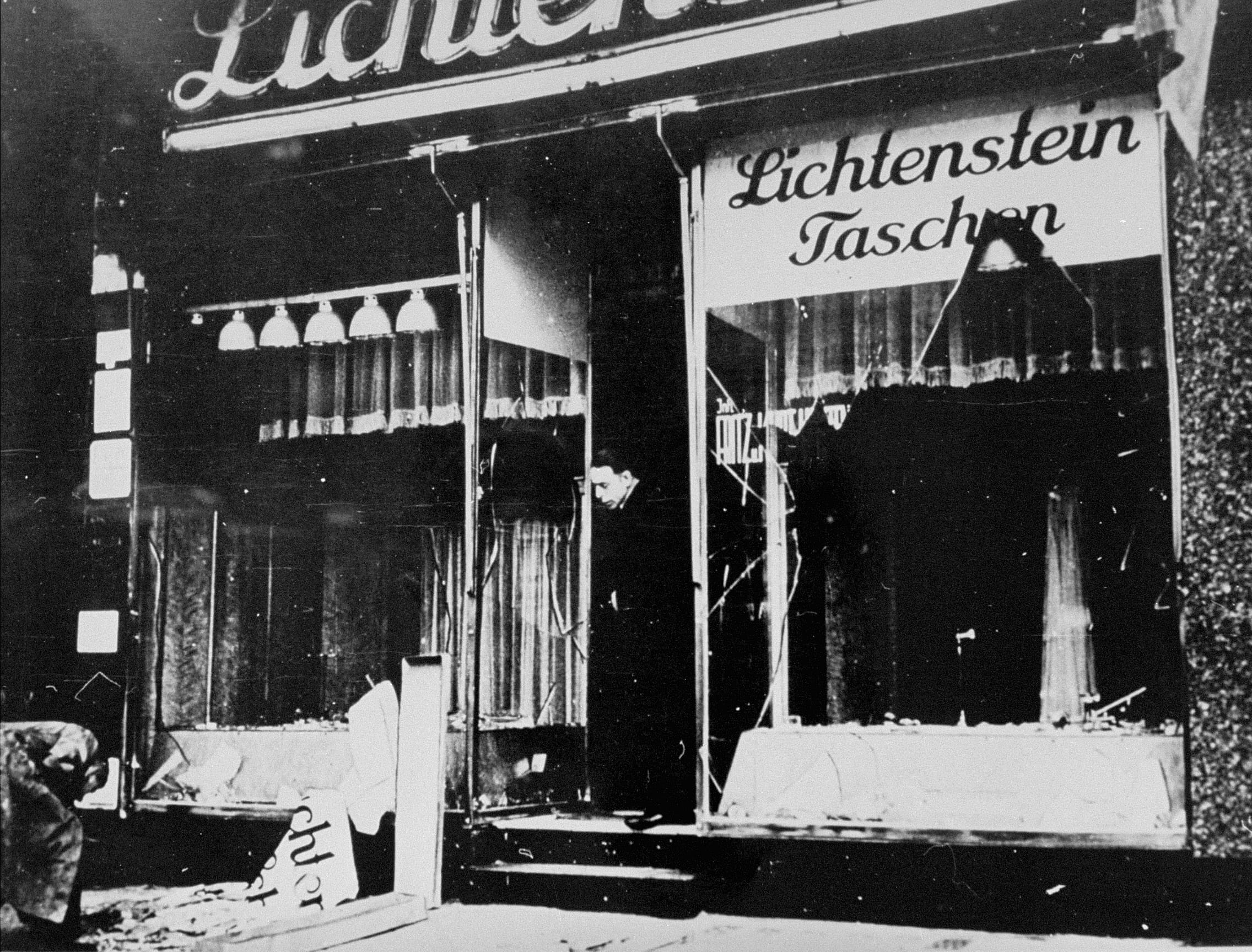 The Lichtenstein family shop in Berlin after it was attacked on Kristallnacht