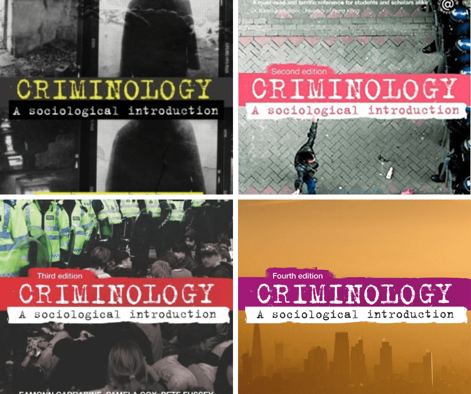 Cover images for book Criminology : an introduction all four editions