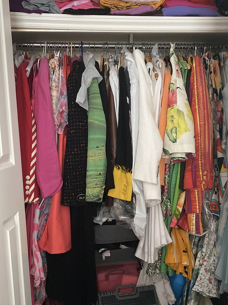 the closet of Assistant Curator of ESCALA and the University Art Collection, Gisselle Giron, full of Gianni Moschino pieces.