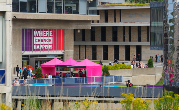 View across Colchester Campus on a graduation day.