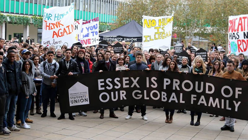 Photo of a demonstration on campus where we show how proud we are of our global community