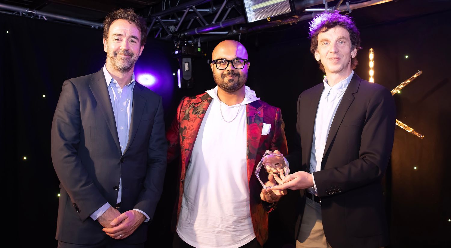 Dr Somdip Dey receives award from Professor Chris Greer and Michael Parker