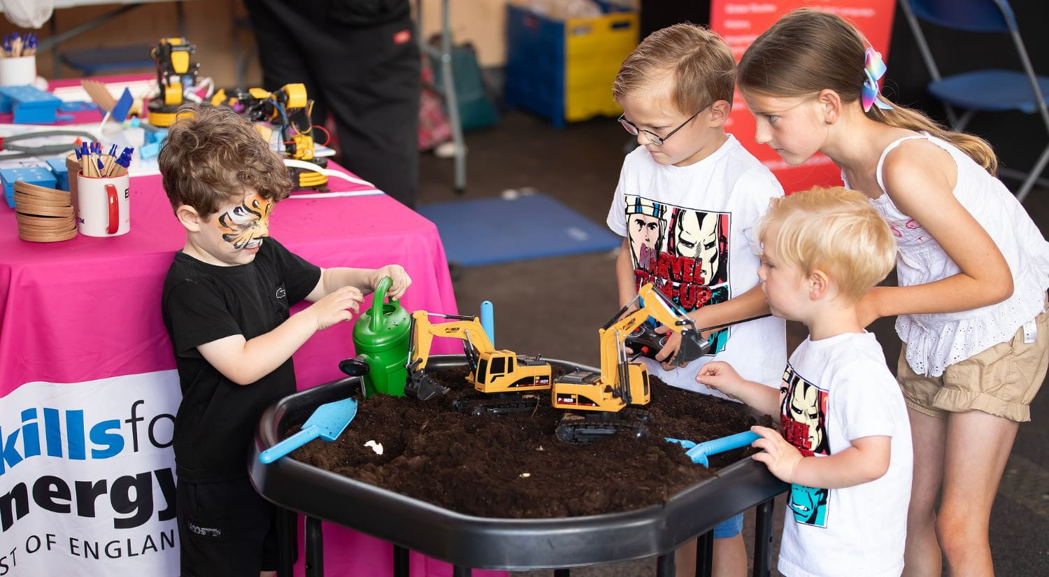 A family learning about construction