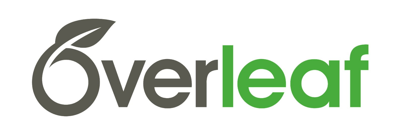 The word "Overleaf", with "Over" in black text with a small leaf coming out of the "O", and "leaf" in green text.