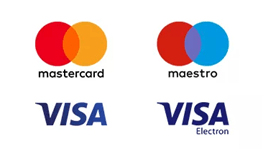 Mastercard, Maestro and Visa logos